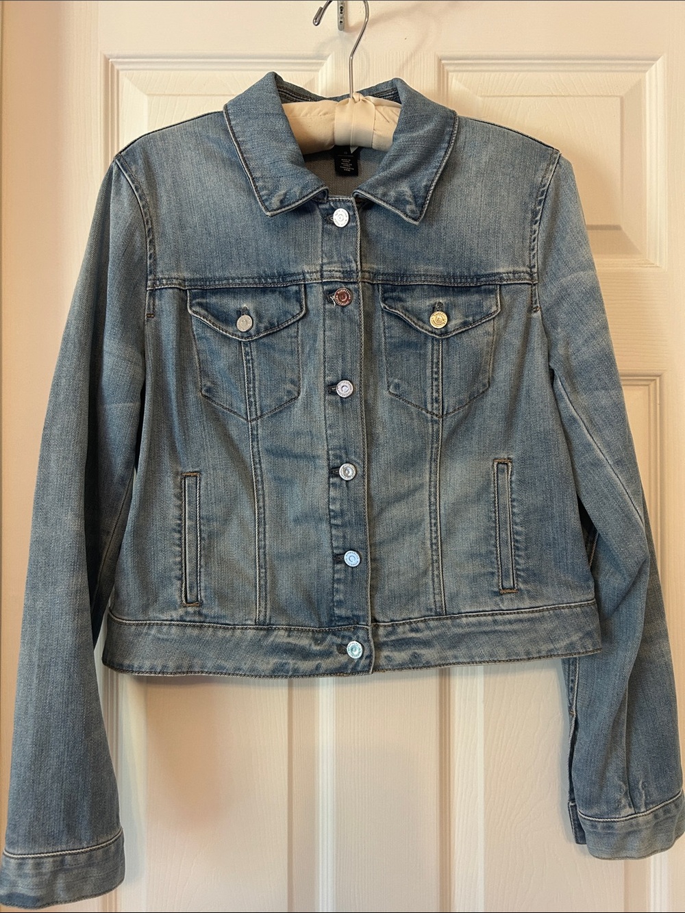 White House Black Market Faded Light Blue Denim Jacket